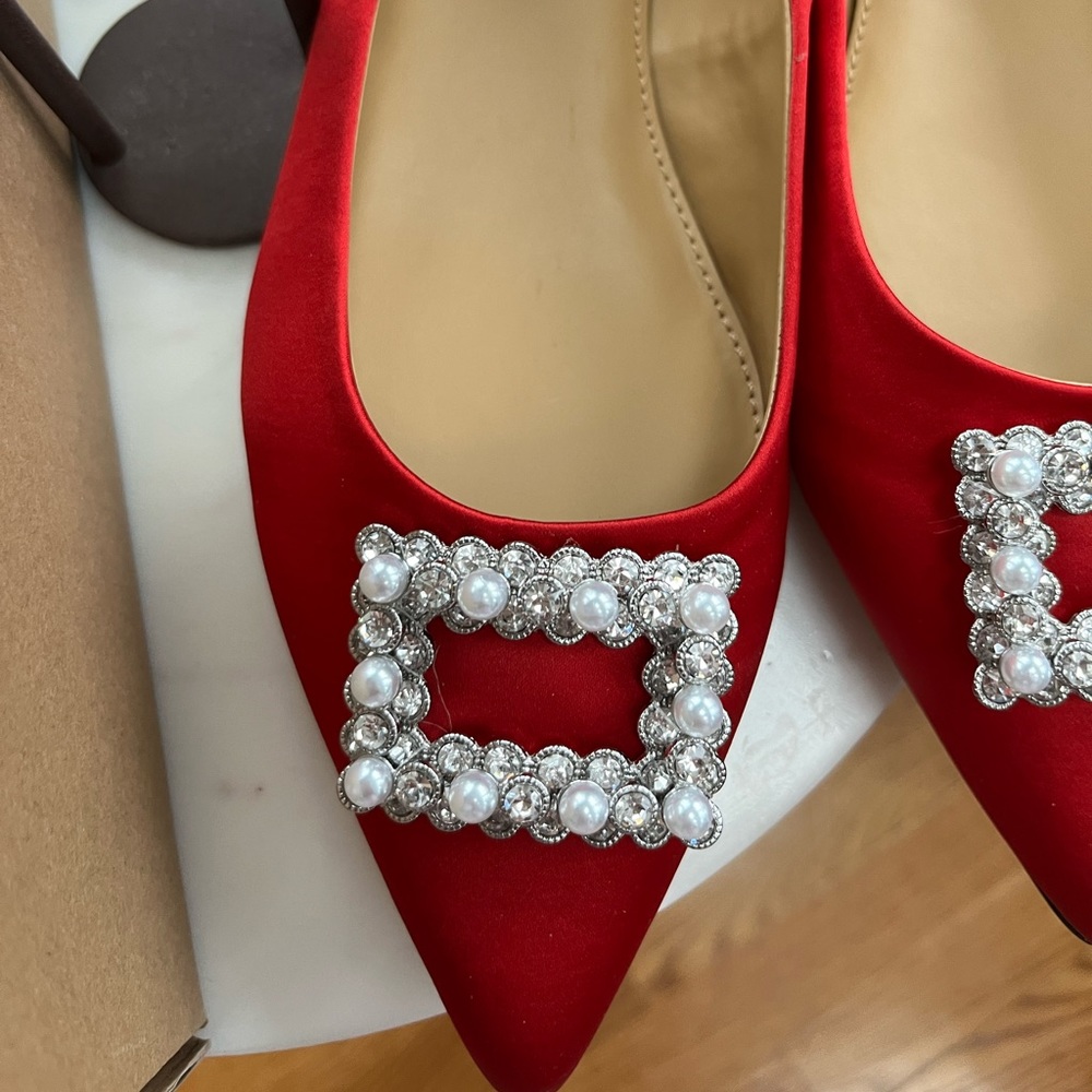 NIB- J Crew Ruby Satin Pointy Toe Jeweled Flats - Picture 9 of 10
